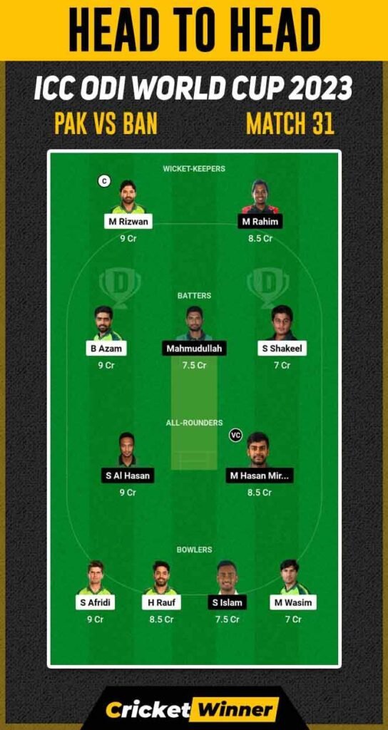 PAK vs BAN Dream11 Prediction, Fantasy Cricket Tips, Probable Playing XI, Pitch Report & Injury Updates For 31th Match